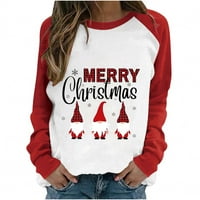 Božićne majice za žene Crew vrat pulover dugih rukava na vrhu Ploče Xmas Santas Claus Ispis dukserica
