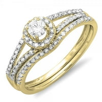 DazzlingRock Collection 0. Carat 10k okrugli dijamantski zaručni prsten sa halo stilom sa venčanim trakom set CT, žuto zlato, veličine 6