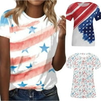 Sksloeg majice za žene Elegantna američka zastava tiskani kratki rukav Top V izrez Labavi patriotski
