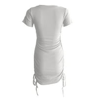 Clearsance Ljetne haljine za žene kratki seksi čvrsti kratki rukav s V-izrezom Dress Grey M