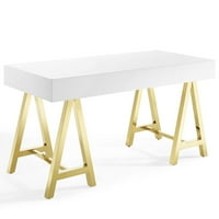 Računarski radni stol za ulaz, drvo, metalni čelik, zlatni bijeli, moderni savremeni urbani dizajn,