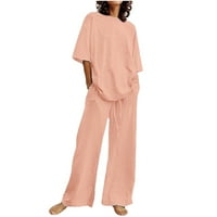 Yievit Dvije odijelo za žene kratkih rukava i širokih hlača na širokim nogama Lounge setovi meke pidžame