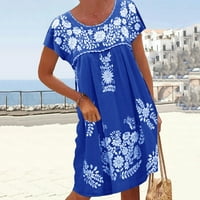 B91XZ Ljetne haljine za žene Žene Swing Hem etničko ljeto Plaža Sundress Holiday Boho midi haljina Crta
