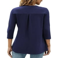 Zodanni Dame Majica Solid Color Tee Ležerna majica Loose vrhovi Radni pulover Navy Blue XL