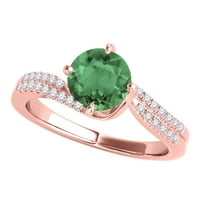 Mauli dragulji za žene 1. karat isprepleteni dizajnerski dijamant i smaragdni prsten 4-prong 14k ruže