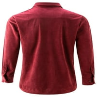 Sexy Dance Men Revel majice s dugim rukavima Corduroy bluza Down Solid Color Tops Ležerne kuće za odmor Tunička košulja sa džepovima Vino Crveni XS