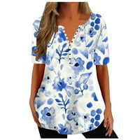Zkozptok Ljetni vrhovi za žene plus veličine Trendy Hawiian V-izrez cvjetni print casual labav bluza