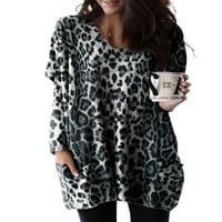 Qinavy ženski leopardski džepni pulover vrhova