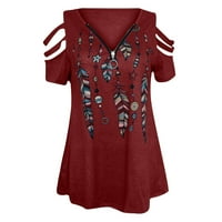 Ženski vrhovi i bluze Trendi grafički teže V-izrez kratki rukav majica Majica Ispis labava bluza Crveni