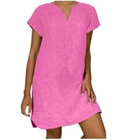 Žene Ljeto Plus size Pamučna posteljina majica Haljina Ležerne prilike pune boje V-izrez kratki rukav