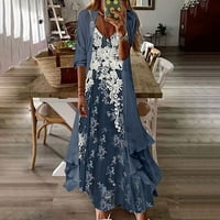 WHLBF haljina za čišćenje Žene Ljetni dugi rukav Smock + haljina dvije set duge haljine plaže Maxi haljina