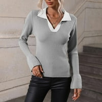 Ketyyh-Chn džemperi za ženske džemper za posade vrhovi za žene Pulovers Grey, m
