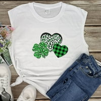 Ženski trendi seksi vrhova tenka odjeća za žene čišćenje bez rukava Irski Shamrock uzorak pogranični košulje za zabavu St. Patrickov modni izlasci bijele m