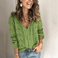 Kardigani za žene Trendi solidne tipke s V-izrezom izdubili su kardigan džemper zelen