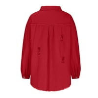 Jean jakna Žene sa burmima traper rupa dugme dugih rukava i labave rupe Jean jakne crvene veličine l