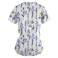 Ljetne ženske košulje Žene cvjetni ispis kratkih rukava V-izrez V-izrez Radna uniforma džepna bluza
