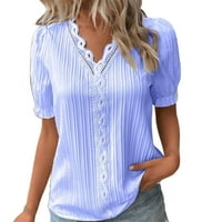 IOPQO ženski vrhovi padajuća odjeća za žene za žene Ljeto čipka V izrez obična čipka Elegantna majica