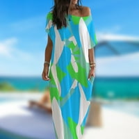 BXINGSFTYS ispisana plaža duga haljina labavi lijeni stil dugih suknica moda za obalu obale