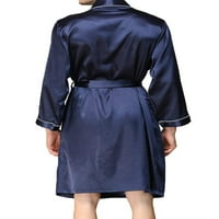 Dobingbub Muški satenski ogrtači Lagani dugi rukav Bathrobe Kimono haljina noćna odjeća s džepovima