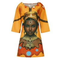Leesechin Womens Ljetne haljine čišćenje Žene Modni afrički vintage Print Srednji rukav V izrez Casual