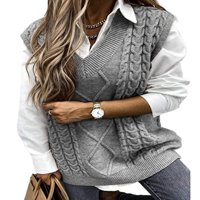 Prevelizirani džemper prsluci za žene V-izrez bez rukava od punog boja pletene labave pulover džemperi