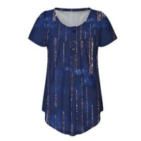 Floleo ženske vrhove čišćenja ljetna majica plus veličine V-izrez Tie-dye gumb za ispis Shor Leeve Bluse