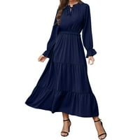 Ženska modna ljetna haljina Ženska puna boja dugih rukava čipke za čipke za čipke za žene duge haljine