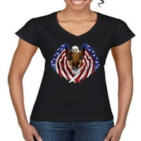Orao američke krila zastava USA ponos Americana American Pride Ženski standardni V-izrez Tee, Royal,