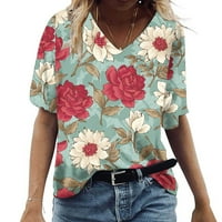 Ženske vrhove kratkih rukava s majicama V izrez Košulje Ispiši cvjetni labavi casual moda Basic Tunic