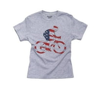Biciklista sa američkom zastavom - američki momak pamuk siva majica