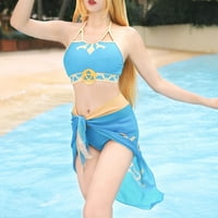 Žene Halter Blue Bikini set anime kupaći kostim čipke up podijeljeni kupaći odijelo BodySuit outfit sa velom haljinom