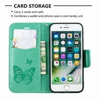 iPhone novčanik futrola, iPhone futrola, dteck reljefni leptir flip PU kožni štandovi Slotovi za prikrivače s ručnim remenom za iPhone iPhone 7, zelena