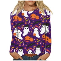 Bazyrey Halloween džemperi za žene modni casual dugih rukava s prugama Halloween tiskani okrugli vrat Top ljubičasta 3xl