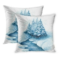 Klaster snježnih stabala smrznutoj rijeci tijekom zimskog ručnog jastučnog jastuka na poklopcu jastuka od 2