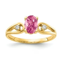 Čvrsta 14k žuto zlato 7x ovalni ružičasti turmalin oktobar Gemstone vs Diamond Angažman prsten veličine