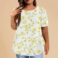 Plus veličine za žene Ljetni cvjetni print Tunic Spring Tops Crewneck Majica kratkih rukava Dressy Casual Bluza