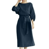 Ljetne haljine za žene Ženska modna okrugla vrata Labavi kratki rukav Jednostavna haljina s dugim haljinama