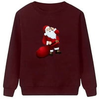 Jsaierl ženski božićni duks dugih rukava Santa Grafički vrhunknula sunnyneck dukserica Labavi fit pulover