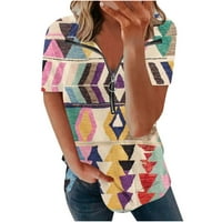 Ljetne majice s kratkim rukavima za žene rever casual bagery gradijent boja patentni zatvarač V-izrez Boja boja bočna proretna bluza