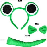 Skeletni set pribora za kostim žaba - plišane zelene žablje očiju za glavu, bowtie i rep toad dodatni komplet za djecu i mališane