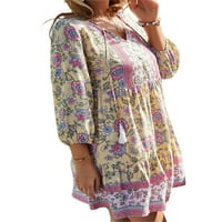 Cathery Žene Ležerne ljetne haljine s dugim rukavima, labavi V izrez cvjetni print haljine boemska ljuljačka