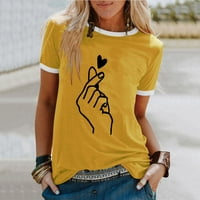 Ealeyy Women Thirt Print Lable Comfordove ženske majice Pamuk labavi fit žuta x-velika