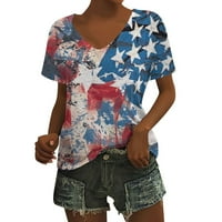 ECQKAME američke zastave Majica za žene čišćenje modnih žena Ljeto tiskanje kratkih rukava V-izrez casual