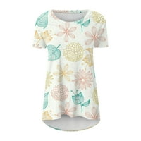 Hanas vrhovi ženske ljetne slobodno vrijeme Tunika, klasične okrugle vrat cvjetne tiskane majice, kratki