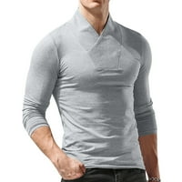 Sive polo majice za muškarce Muška jesen i zima V izrez Solid Boja Udobna gornja bluza s dugim rukavima