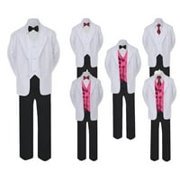 5- Formalno crno bijelo odijelo set burgundy luk kravate prsluk dječak dječji smk