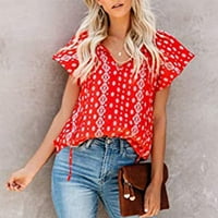 Ženske casual vrhove Bluze i cvjetni labavi kratki boho majica s rukavima s rukavima za ispis žena ženska