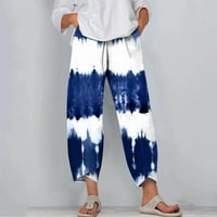 Naughtyhood posteljina hlače, ženski casual džep tanki visoki elastični struk za ispis Sportske pamučne i posteljine tamno plave s