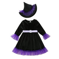 Tosmy Toddler Kids Baby Girl Princess Haljina ruffle dugih rukava Linija Velvet Party haljina s šeširom