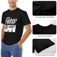 Pariz Dobre vibracije Moda Vintage Majica Muške pamučne klasične Crewneck kratki rukav Tees Unise crni